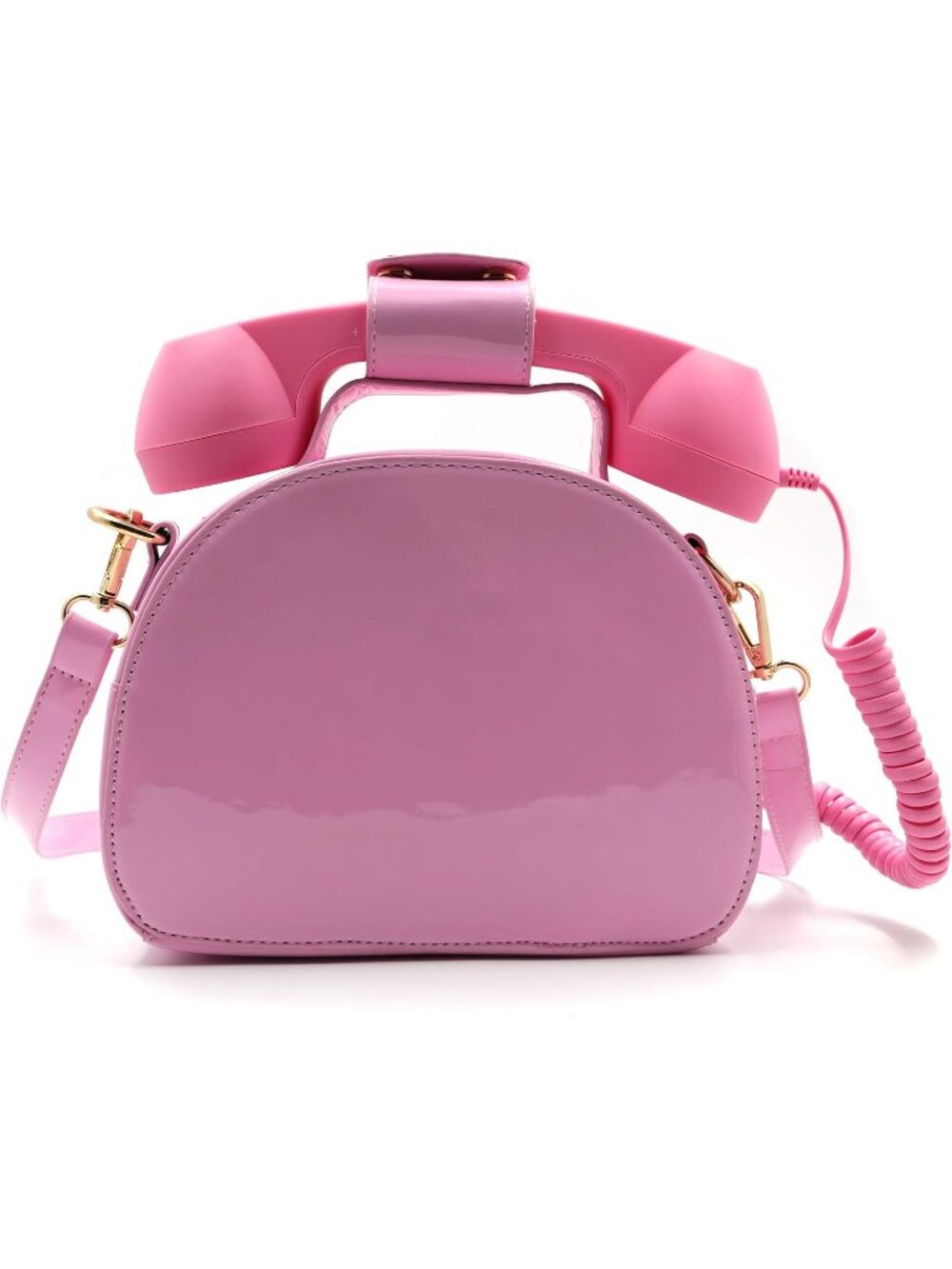 Women's Pink Movable Microphone Retro Dial Telephone Crossbody Shoulder Bags - Picture 4 of 5